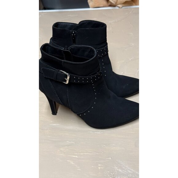 Black Silver Stud High Heel Bootie size 8.5 black suede - Picture 1 of 8